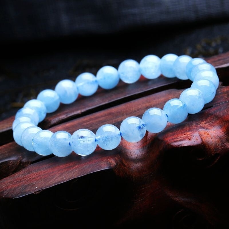Aquamarine Blue Crystal 8mm Beads Healing Reiki Balance Stretch Women Bracelet