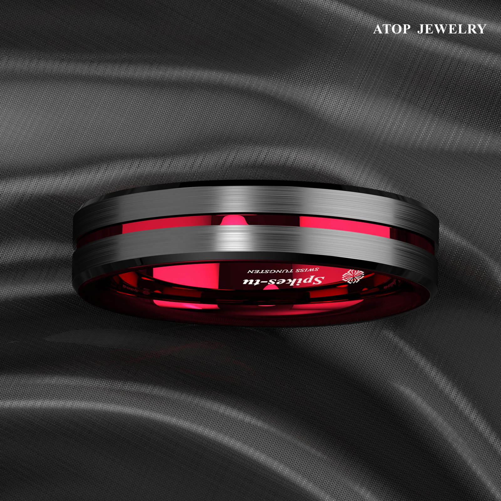 8/6mm Black Tungsten Carbide Thin Red Line Wedding Band Ring ATOP Men’s Jewelry