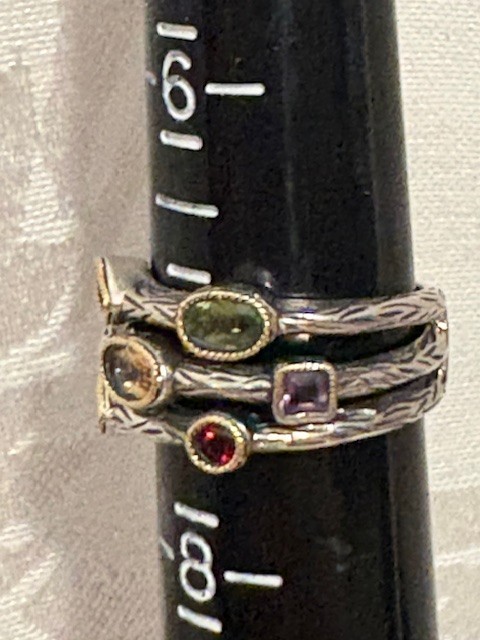 EFFY Sterling Silver/18K Split Multi Gemstone Ring – Size 7 -6 grams- Very Good!