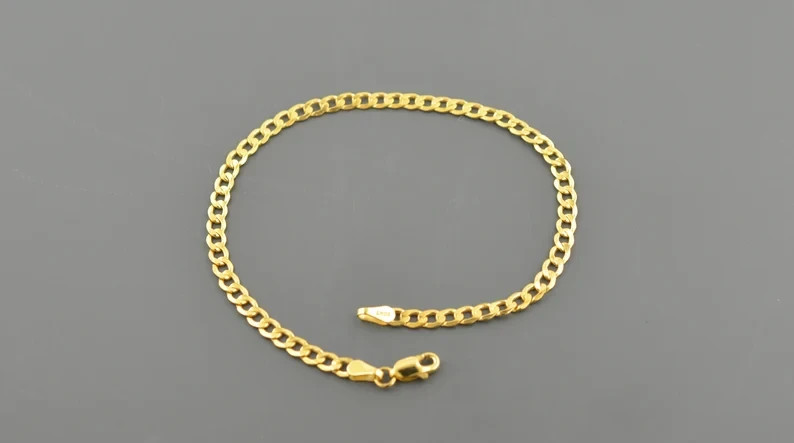 10K Yellow Gold Cuban Link Bracelet Real Gold Chain 3.5mm 7in 8in