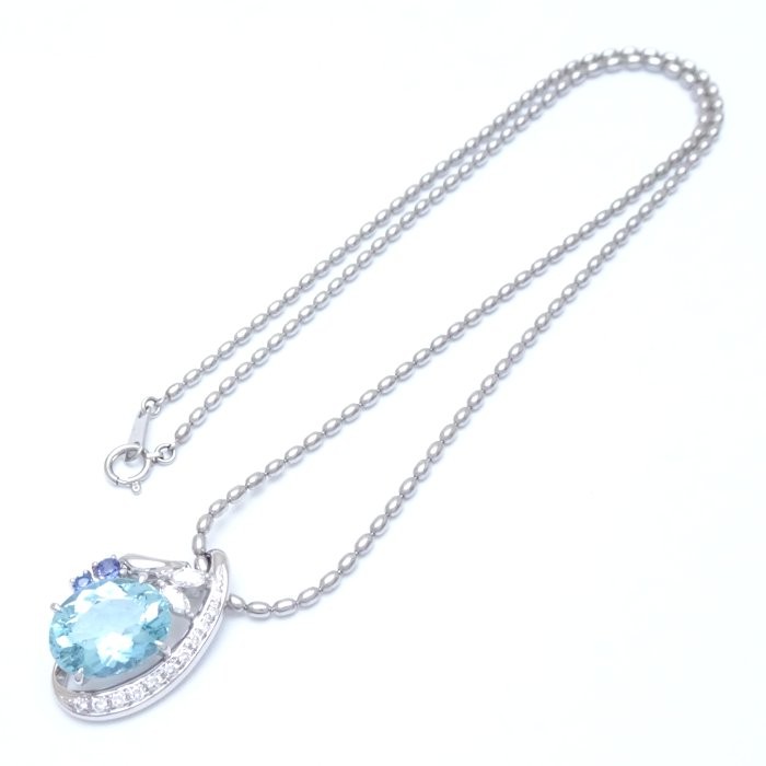 Irradiation Blue Topaz Platinum900 Necklace Diamond Sapphire /74838