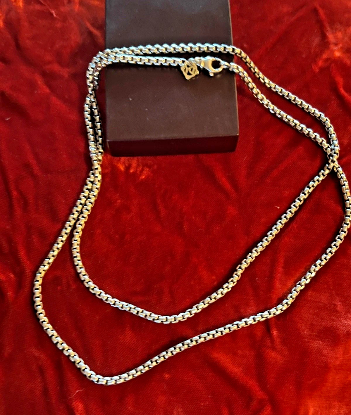David Yurman 35″ 2.7mm 925 Sterling Box Chain With 585 14K Logo Charm – 53 Grams