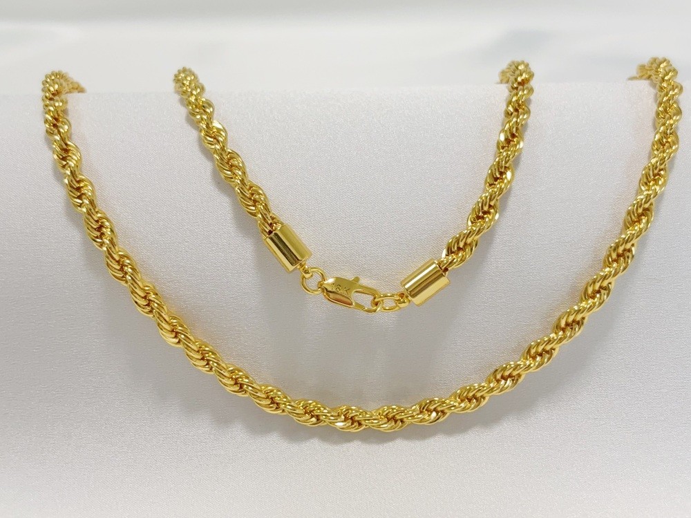 18K Yellow Gold Diamond Cut Rope Chain 5mm NecKlace Mens Womens 26″
