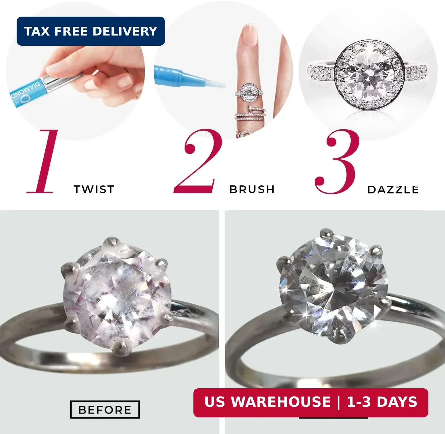 CONNOISSEURS Diamond Dazzle Stik – Portable Diamond Cleaner for Rings and Other