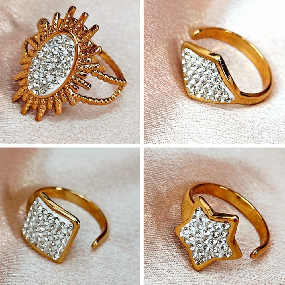 20Pcs Luxury Gold Full Zircon Ring For Women Assorted Style Stainless Steel Ring