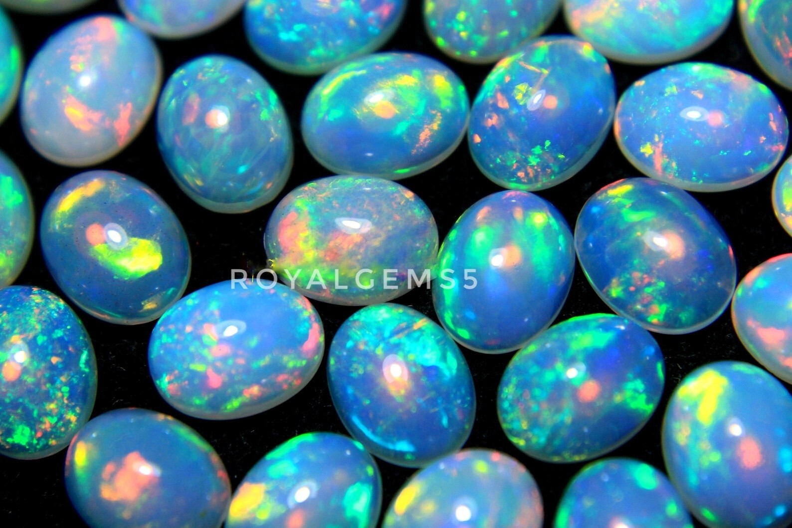 Natural Ethiopian Welo Multi Fire Opal Oval Cabochon Loose Gemstone 7×5 MM #1