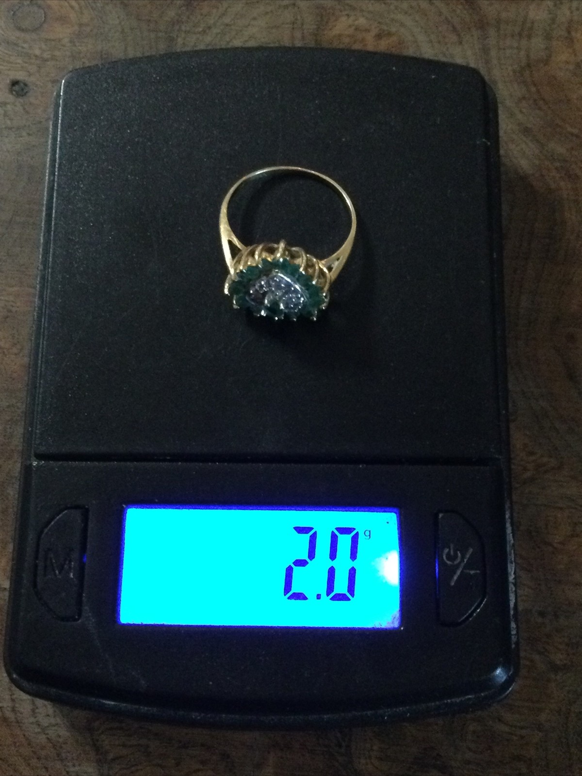 10kt Yellow Gold Heart Shaped Ring W/ Emeralds & Diamond Chips 4.25