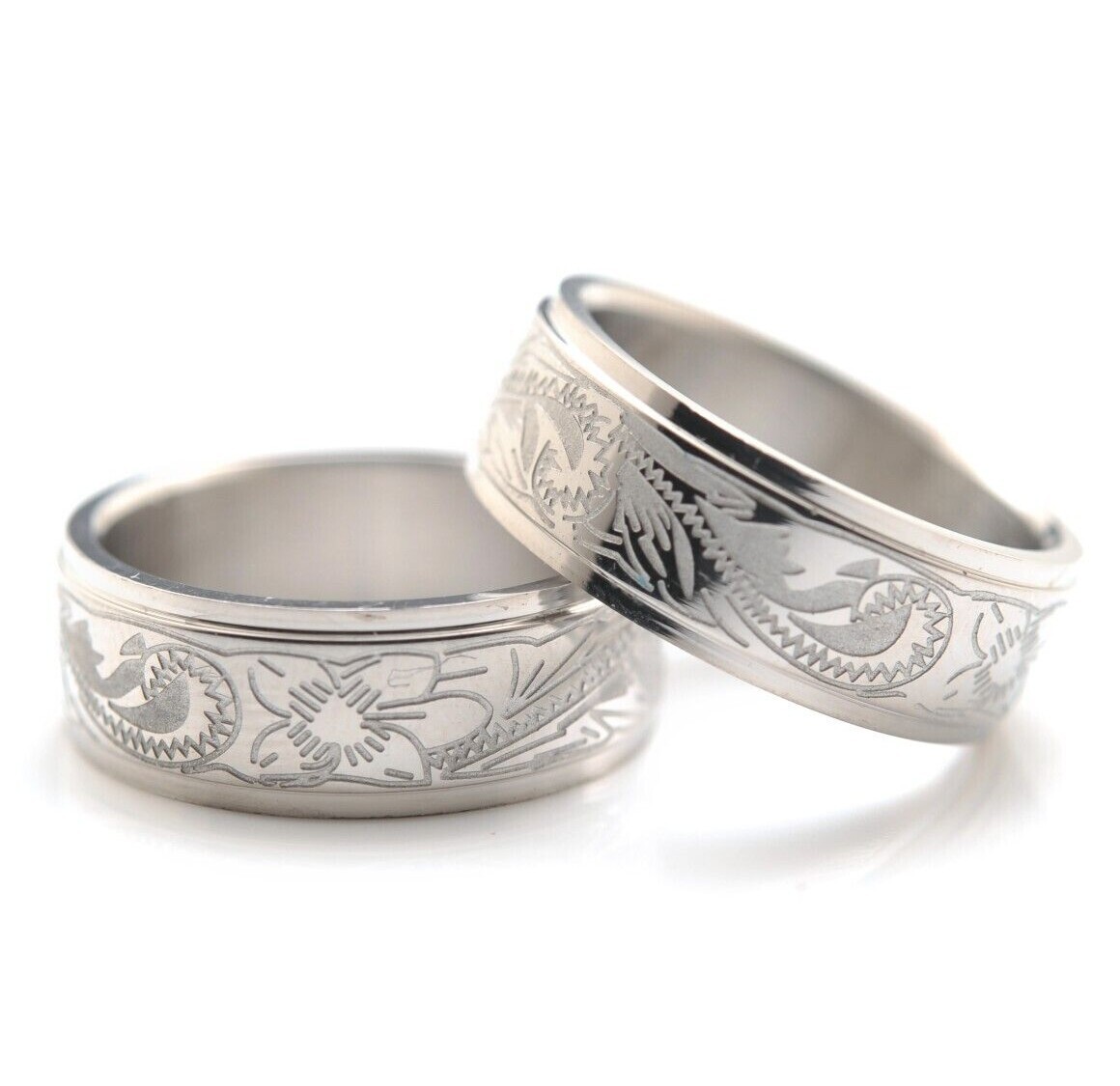 Hawaiian Stainless Steel Ring | Silver Plumeria Scroll Band Comfort Fit | 316L