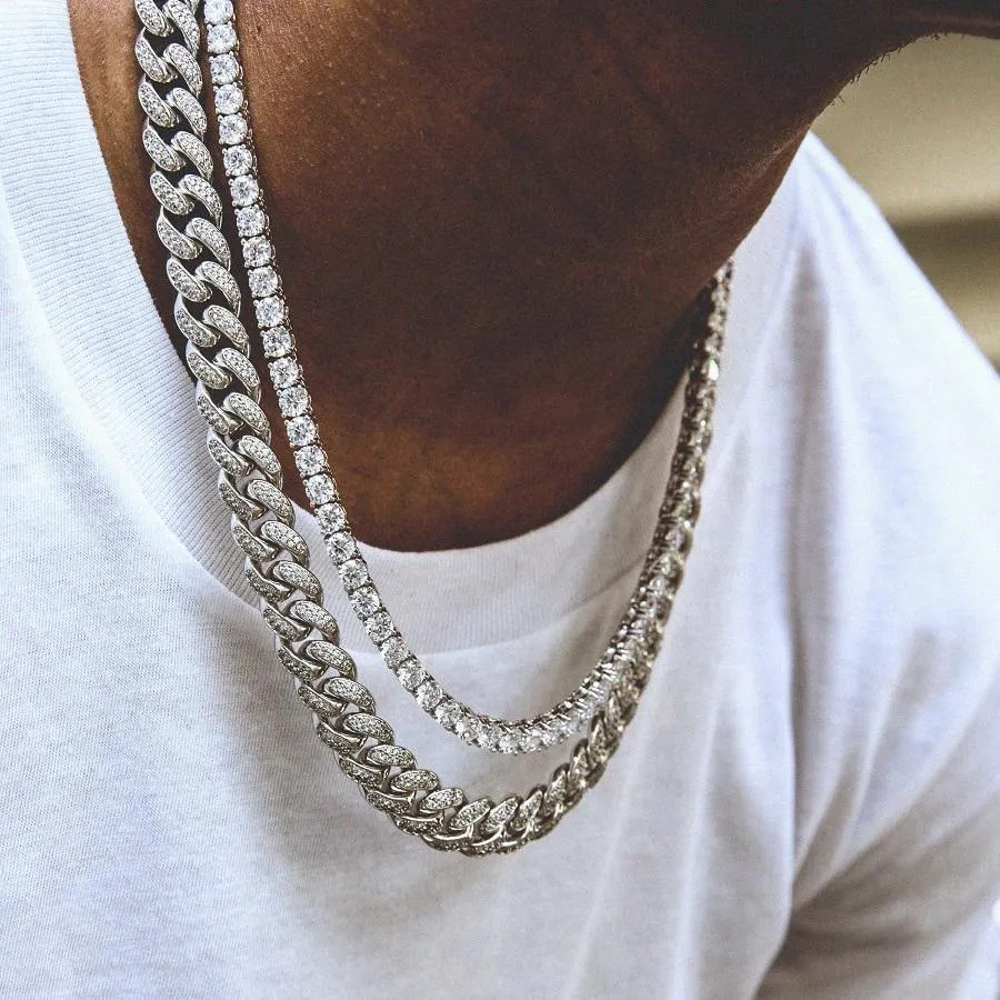 Mens Tennis Chain Necklace 100% Stainless Steel Cubic Zirconia Chain Bracelet