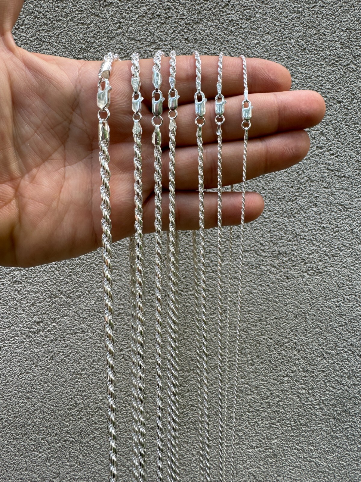 Cadena Rope Plata Esterlina 925 Real Hombre Mujer 1.5-5mm Italia 16-30″