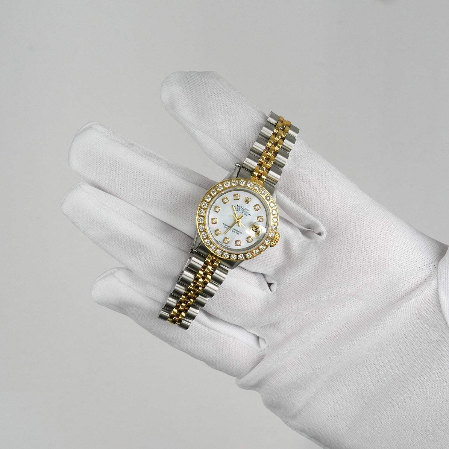 26mm Rolex Datejust 1617 18K Gold Diamond Mother of Pearl Dial Steel Woman’s Wat