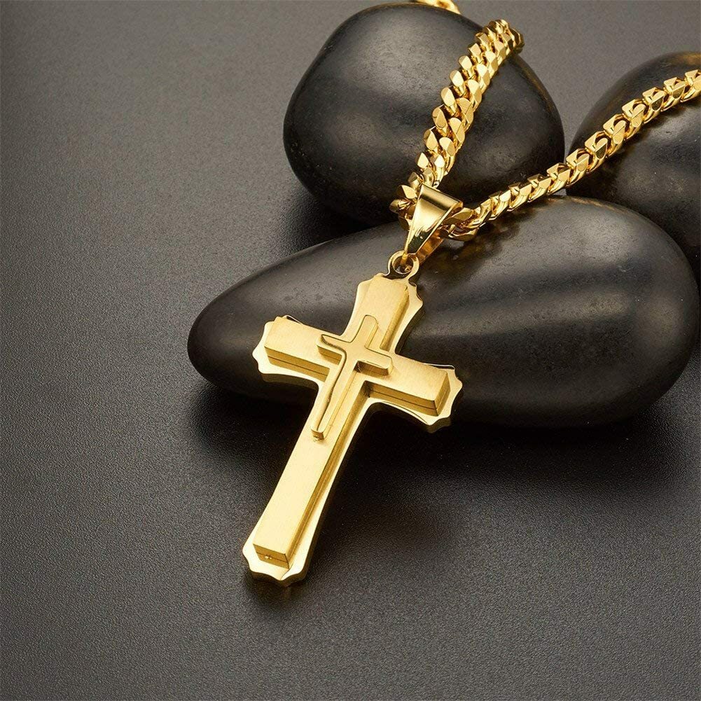 LUXE Mens Gold Cross Pendant MASCULINE Gold Cross Necklace for Men Plated