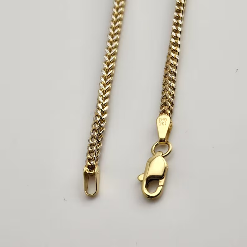10K Yellow Gold Hollow Franco Bracelet Pave Link Real Gold Unisex 2mm 3mm 4mm
