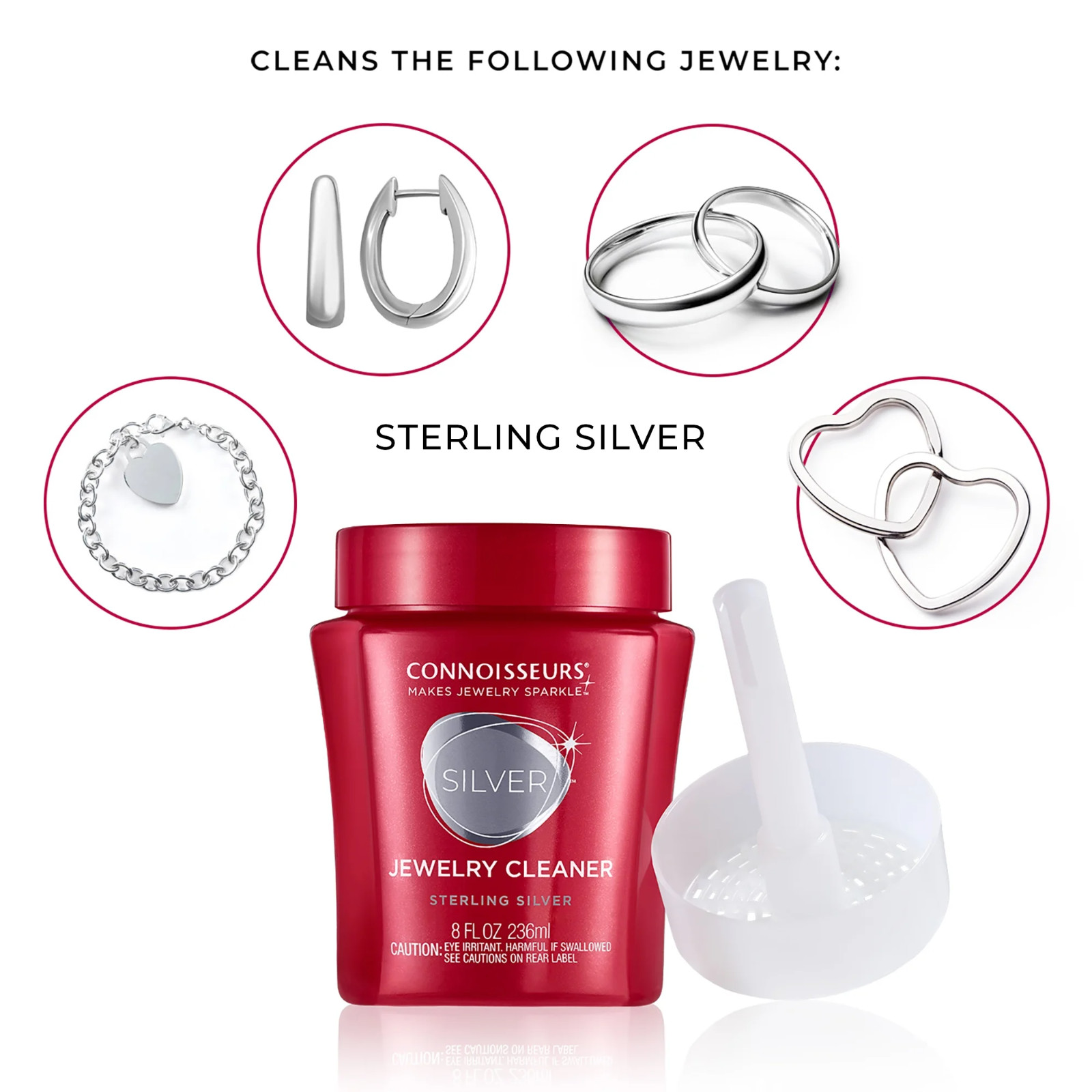 Connoisseurs Silver Jewelry Cleaner Liquid – Deep Clean Shine, 8 oz Red Bottle
