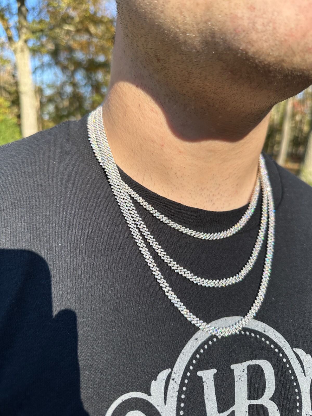 MOISSANITE Real 5mm Micro Miami Cuban Link Prong Chain Iced 925 Silver Necklace