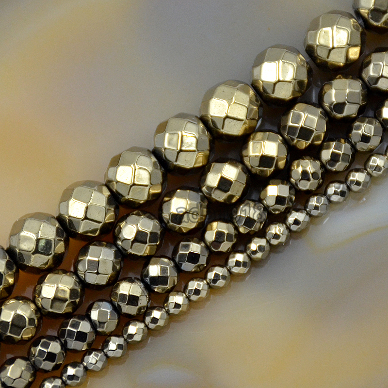 Natural Faceted Pyrite Hematite Round Gemstone 15.5″ 2mm 3mm 4mm 6mm 8mm 10mm