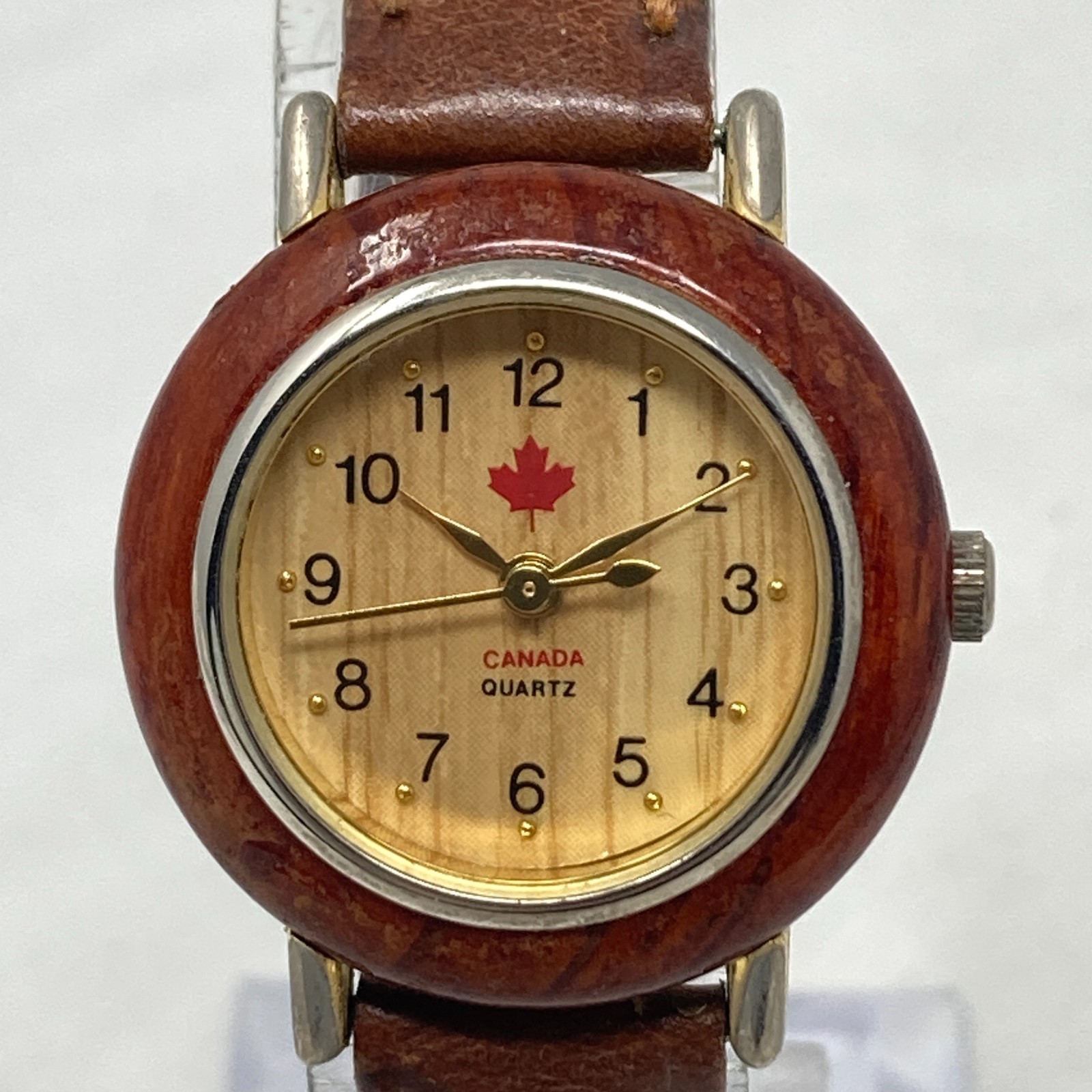 Canada Watch Women 26mm Maple Leaf Wood Leather Band New Battery 7.5″