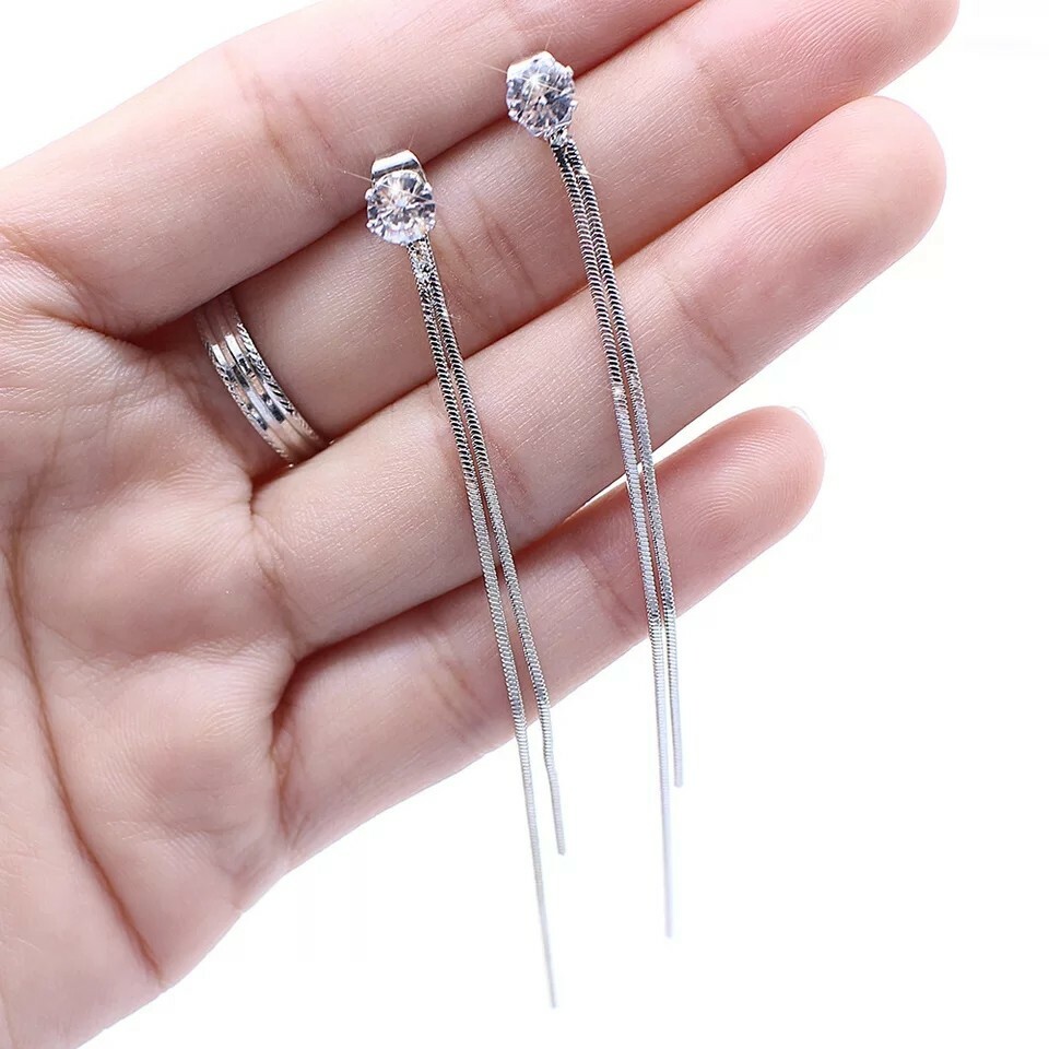 New Fashion Gold Color Long Crystal Tassel Dangle Earrings Women Wedding Drop