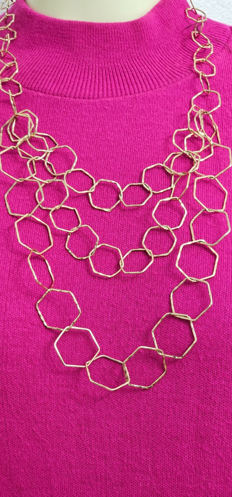 CHICOS women necklace gold tone NWOT 3 bottom strands Very light weigh