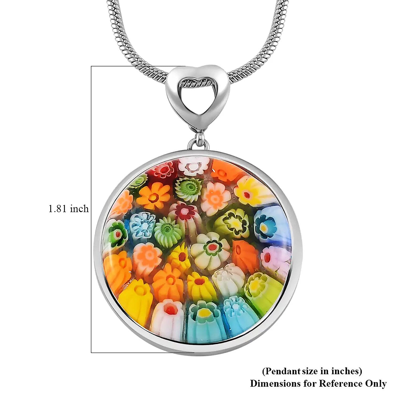 Stainless Steel Multi Color Glass Pendant Necklace Jewelry for Women Size 24-28″