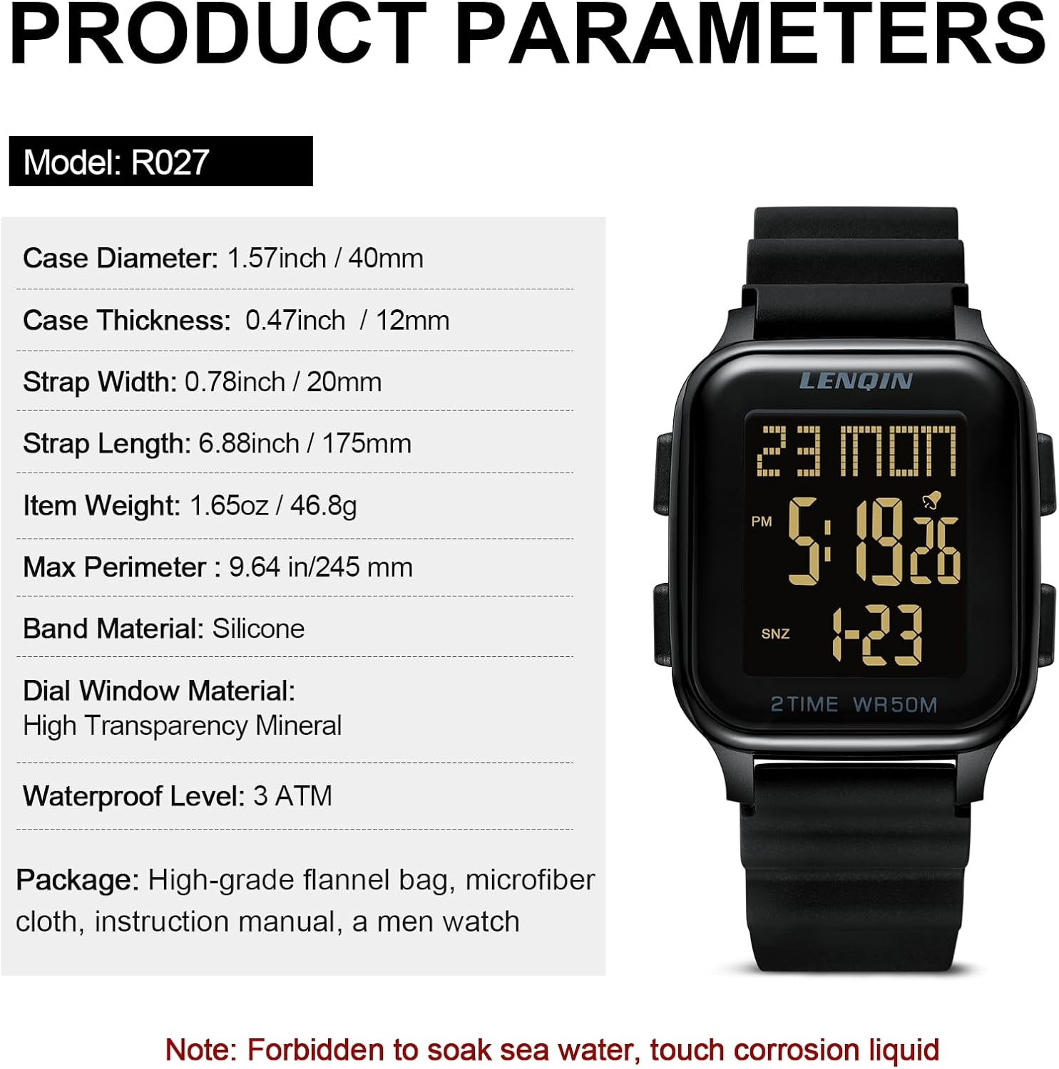 Mens Digital Watch Ultra Thin Minimalist Sports Waterproof Digital Watches Men O