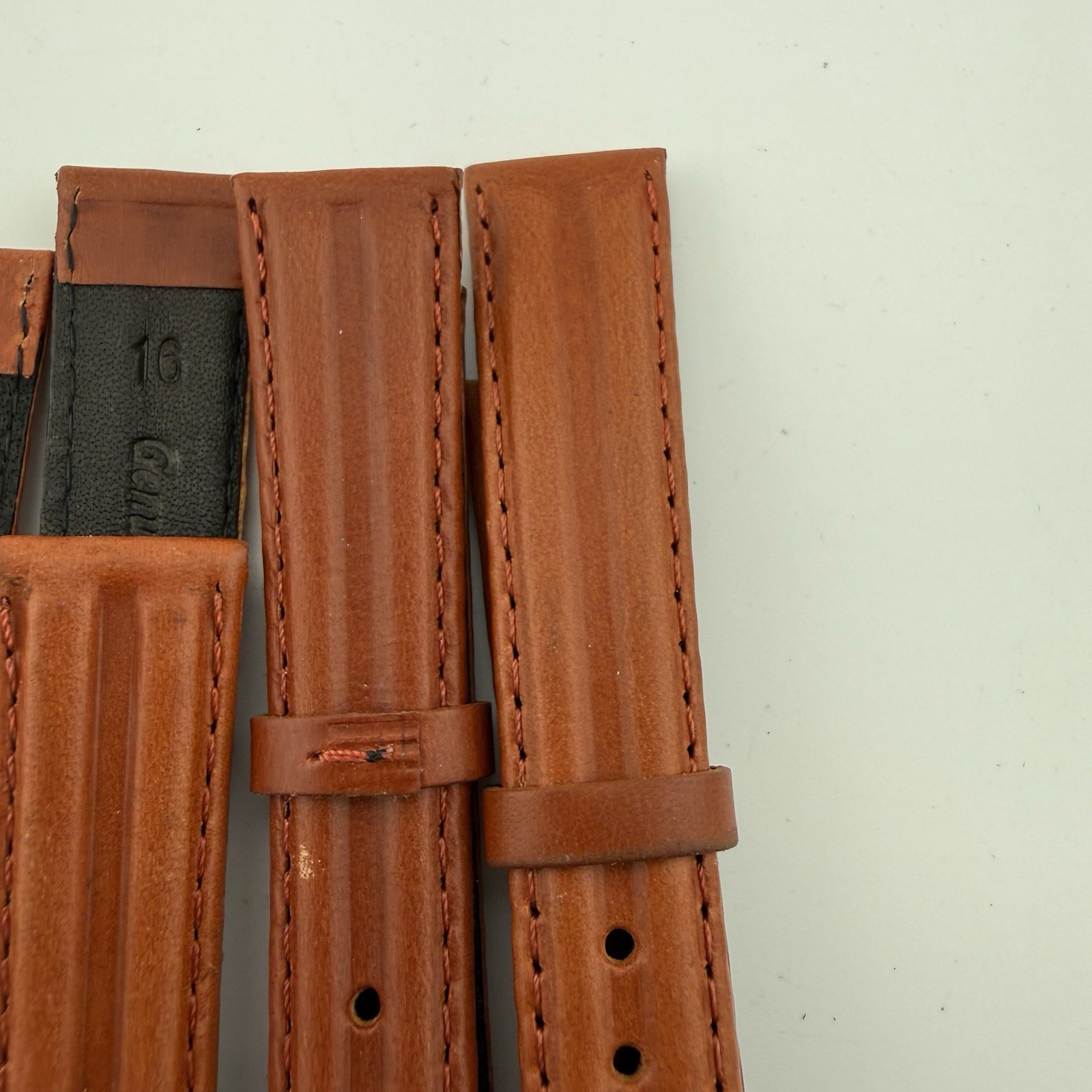 16mm Watch Band Brown Genuine Leather Stitched – lot of 5
