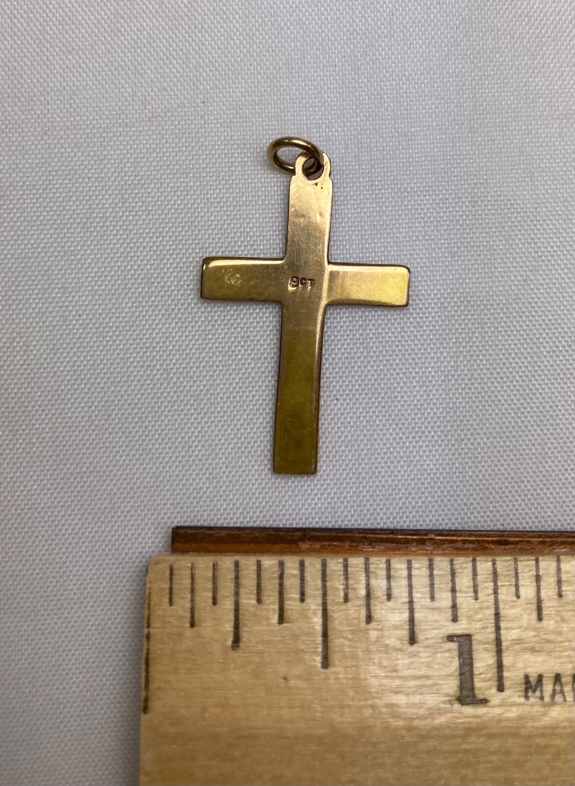 9 Carat Karat Gold Small Petite Antique Estate Embossed Cross Pendant