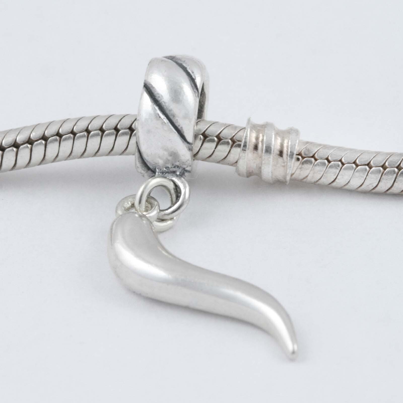 Italian Good Luck Horn Corno CornicelIo 925 Sterling Silver European Bead Charm