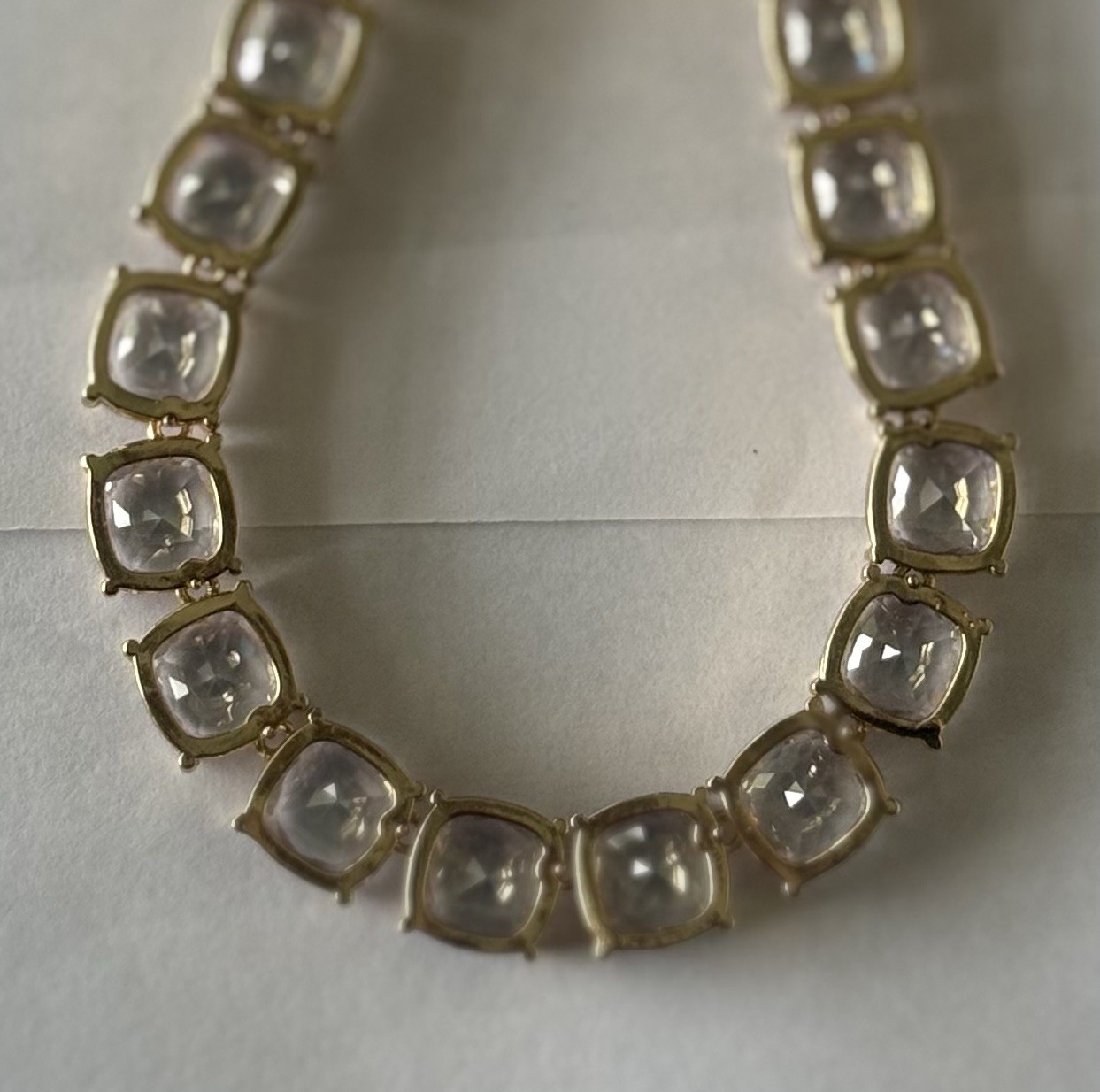Bright Gold Tone Square Clear Crystal cushion Cut tennis 16 Inch Choker