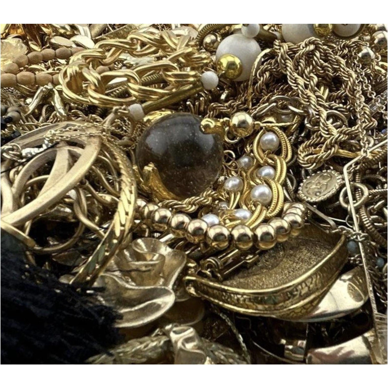 3 lbs Goldtone Costume Jewelry Jar Lot – Mystery Estate Unsearched VTG -READ
