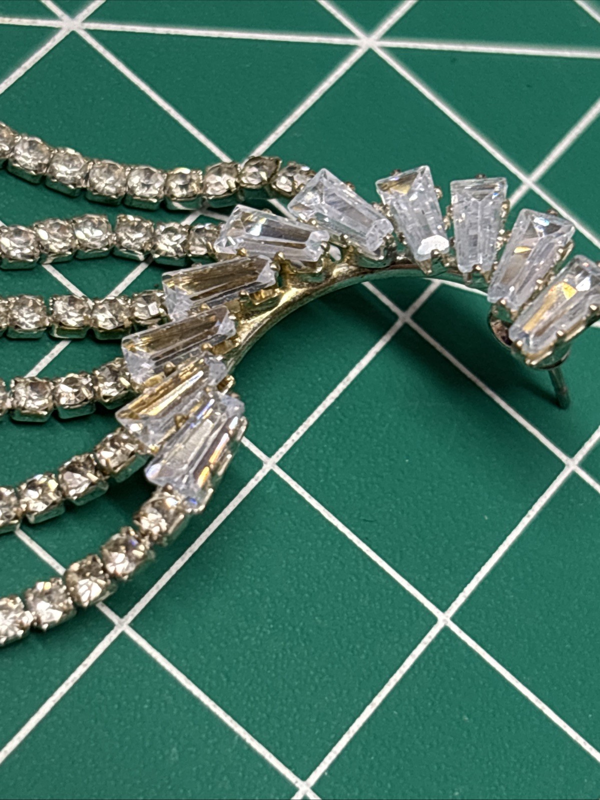 Unsigned Silver Tone Tassel Dangling Crystal Prong Set Earrings About 2.50” Long
