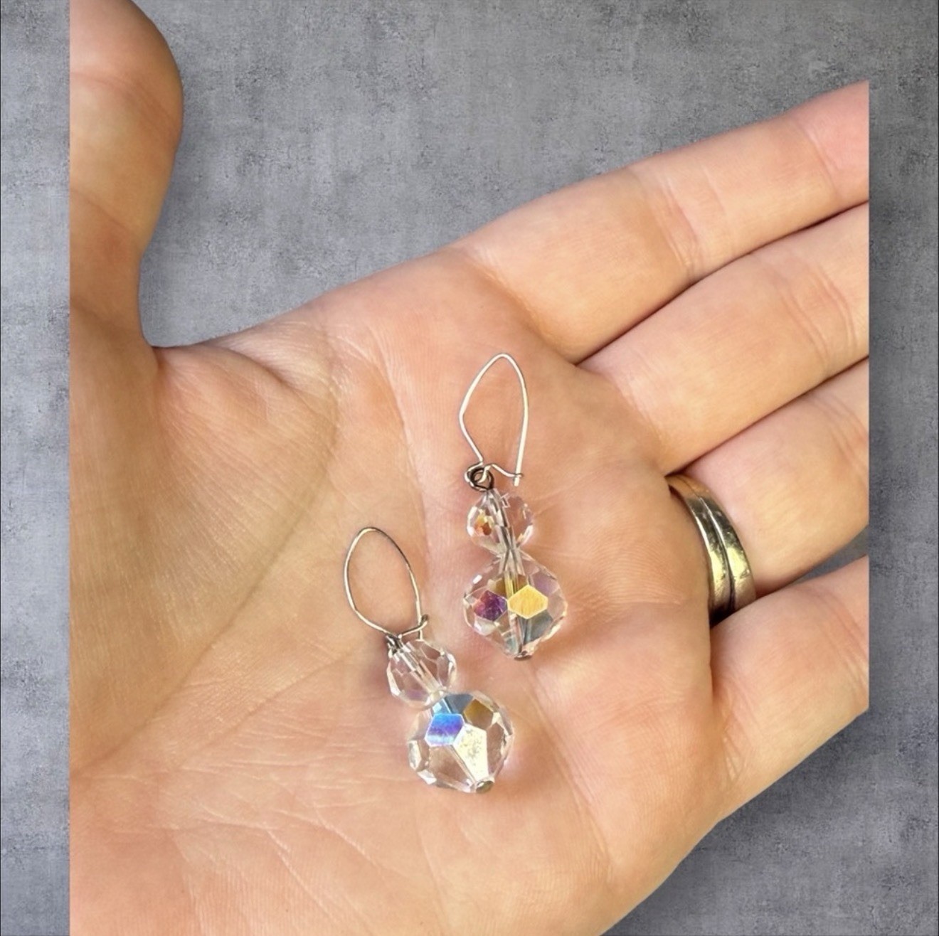 Round Clear Crystal Dangle Drop Earrings Hook Ear Wire White/Colorless Lobe