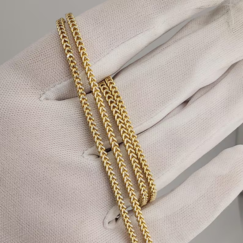10K Yellow Gold Hollow Franco Bracelet Pave Link Real Gold Unisex 2mm 3mm 4mm