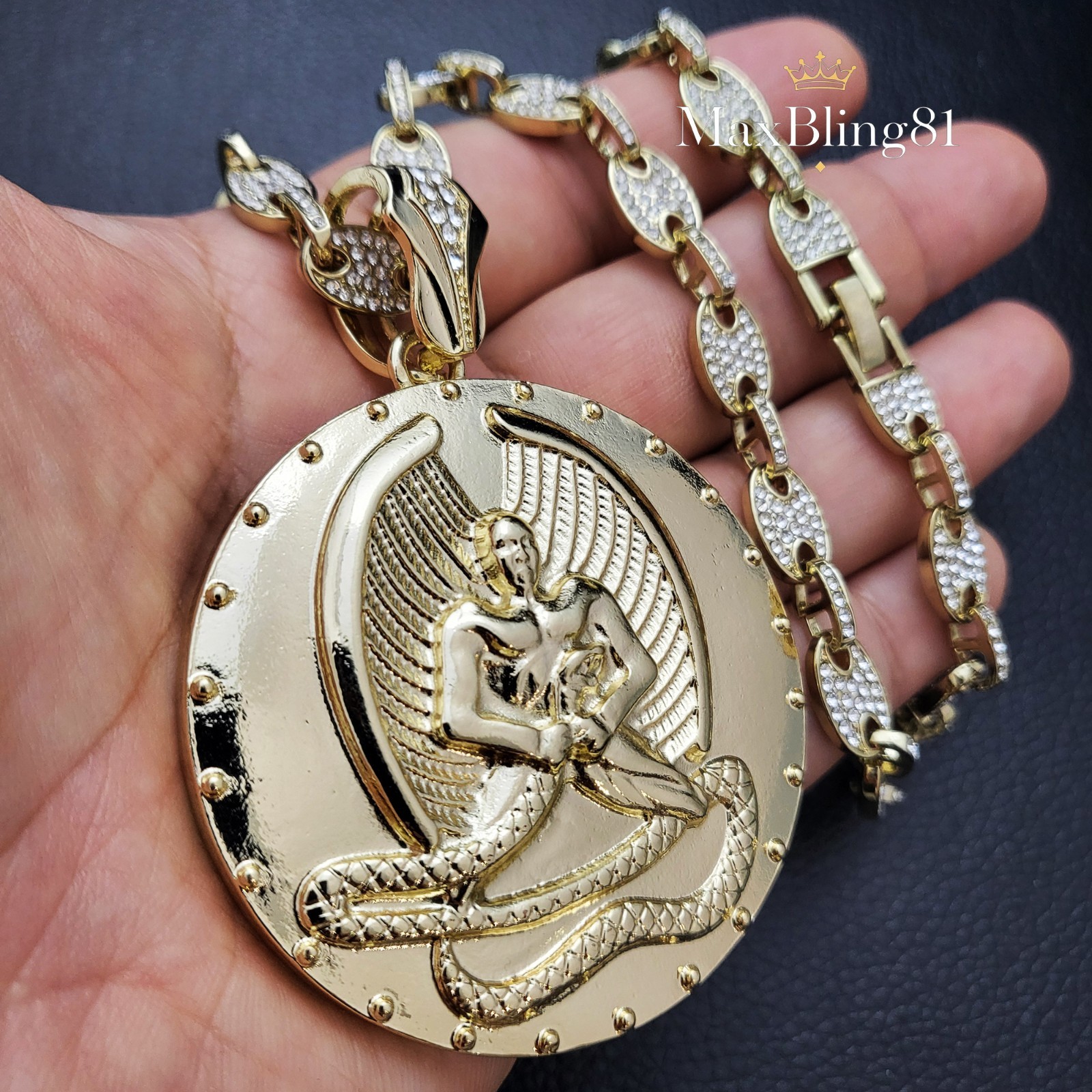 Hip Hop Gold Plated 2Pac Euphanasia Pendant & Iced CZ 8mm Mariner Chain Necklace