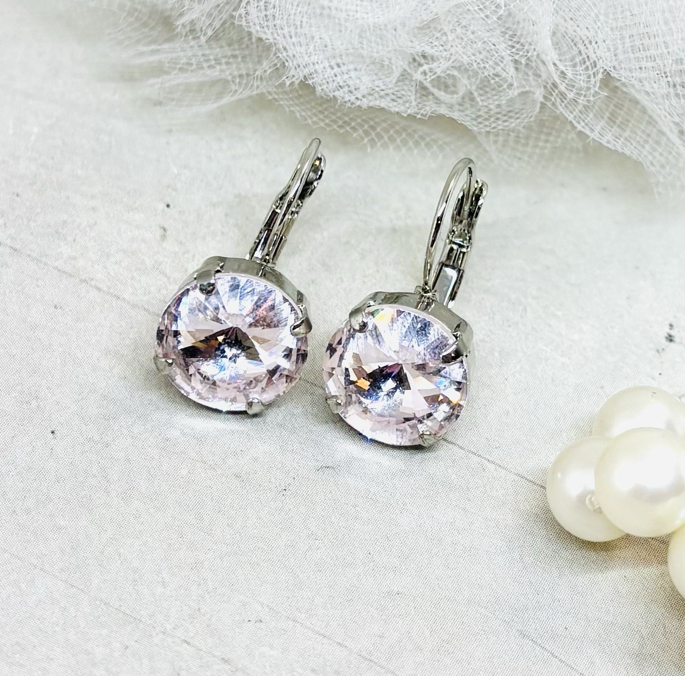 12mm Shiny Silver Plated Very Light Rosalina Pink Cup Chain Earrings Earrings