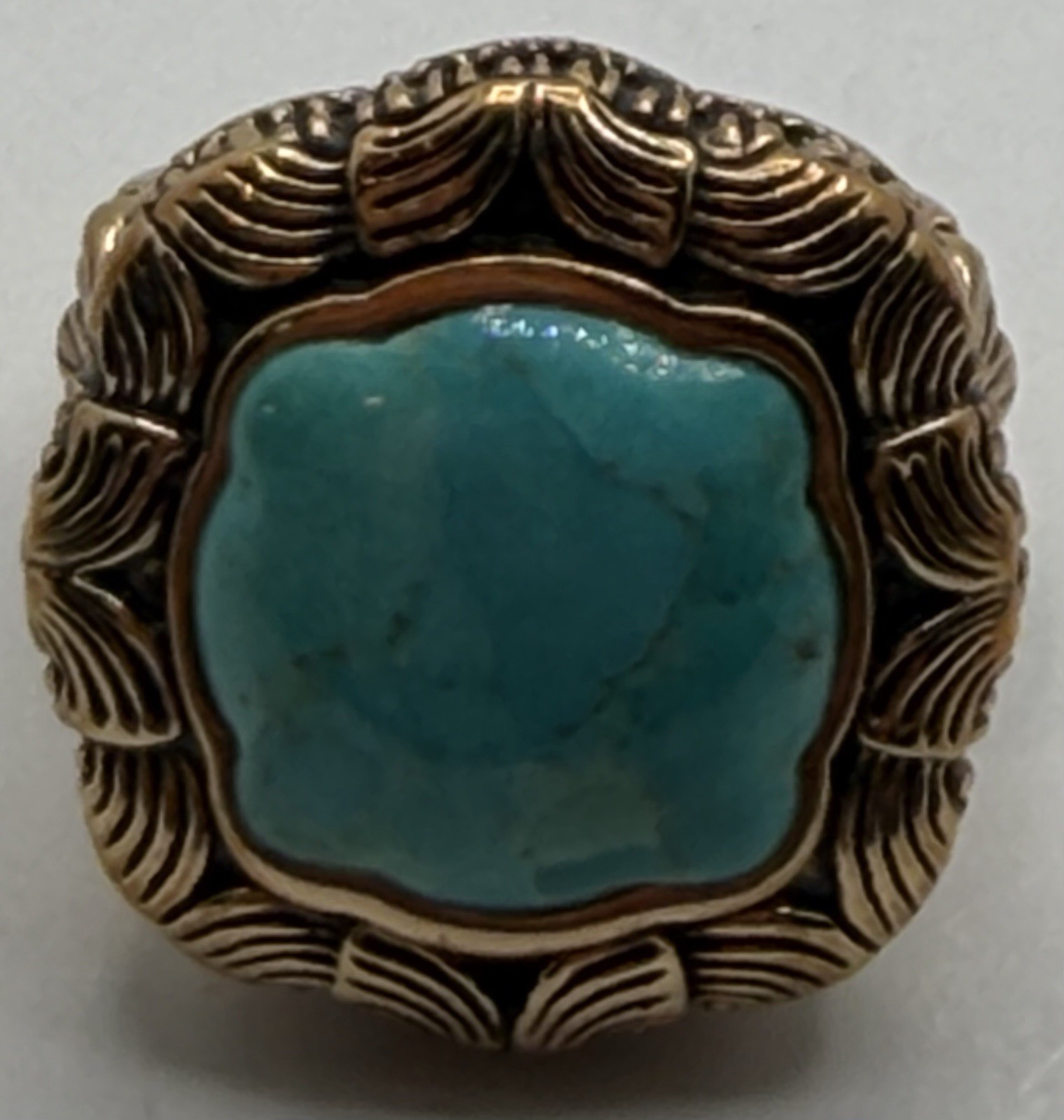 Barse Signed Turquoise Bronze Cocktail Ring Size 10 | Thailand |