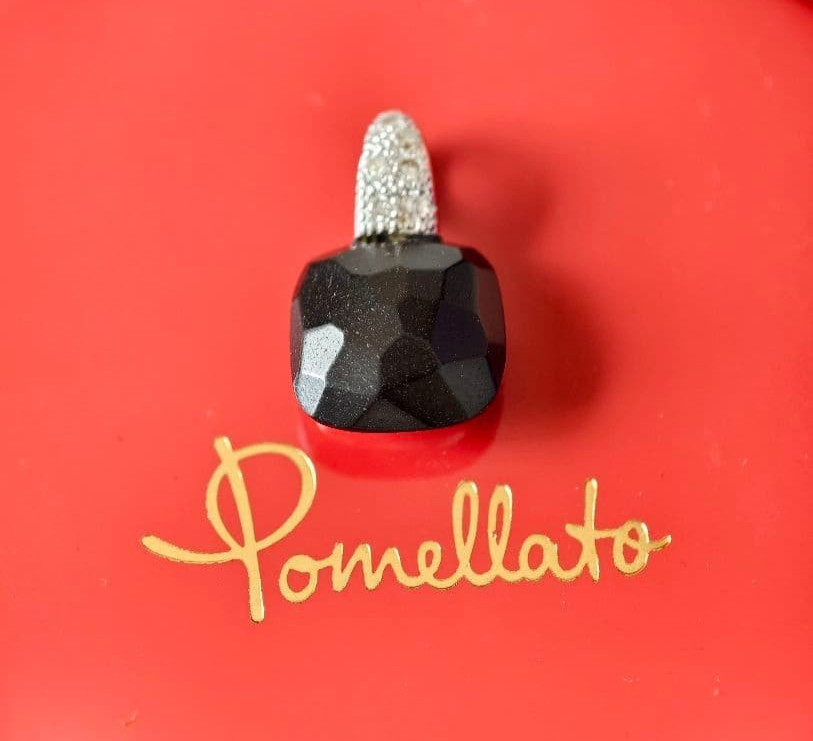 Pomellato Capri Onyx Pendant Top Faceted Black Stone Necklace Charm Italy
