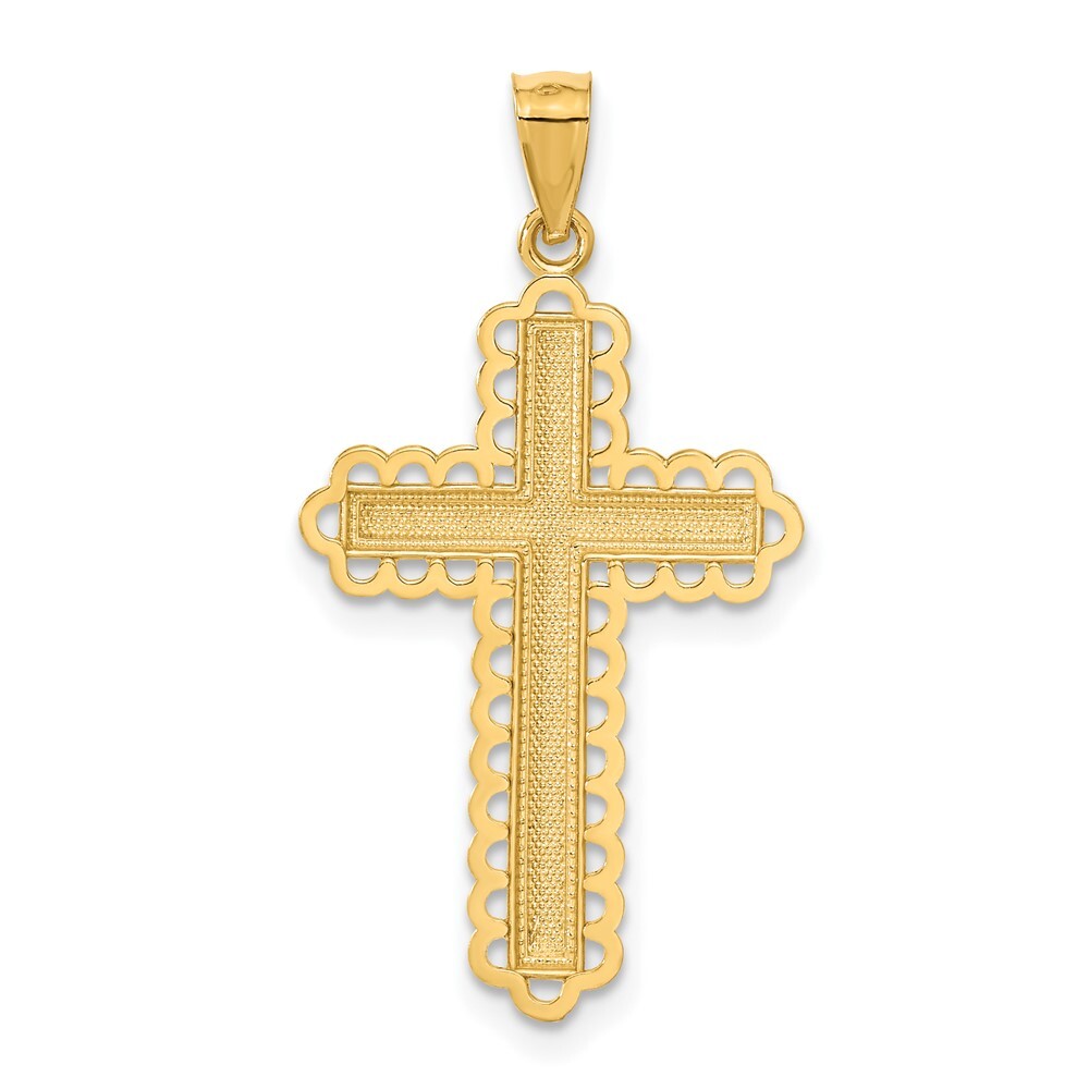 14k Yellow Gold w Rhodium Diamond Cut Cross Pendant 1.08g (L- 34mm, W-18.25mm)