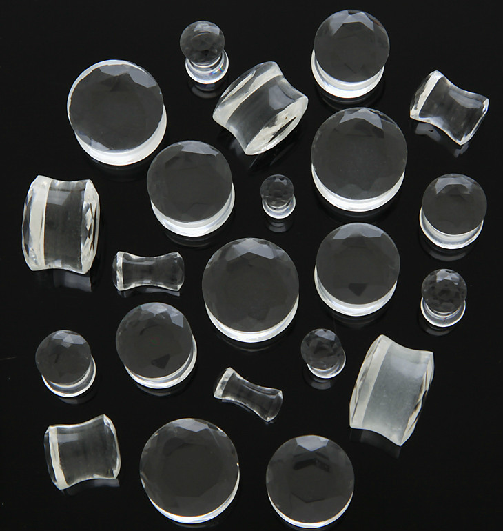 1 PAIR Faceted Gem Cut Crystal Double Flared Saddle Plugs Chose in 8 Colors