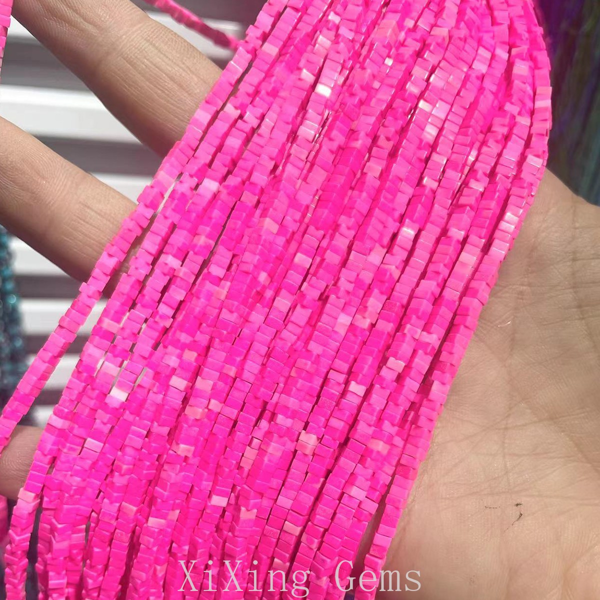 1x2mm Natural Hot Pink Turquoise Flat Square Disc Spacer Bead for Jewelry Making