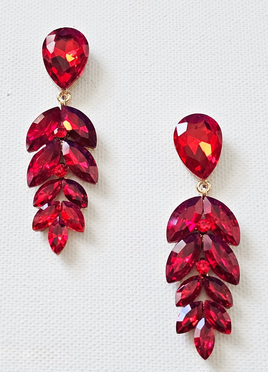 Long Red Crystal Earrings Special Occasion Chandelier Pierced