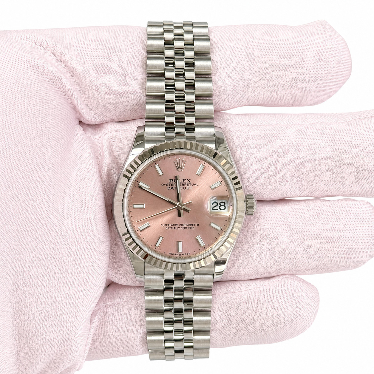 2021 Rolex Datejust 31mm Pink Index Dial, Fluted Bezel Jubilee Great Condition