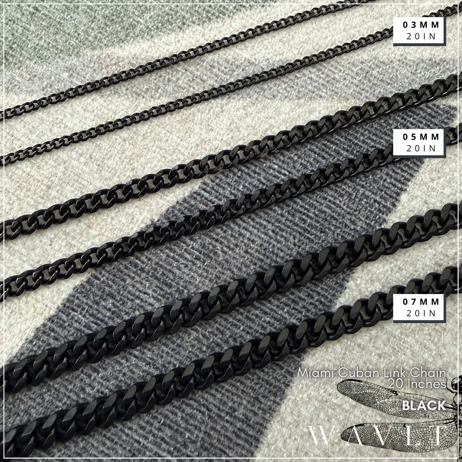 Cadena de Eslabón Cubano Miami 7mm — Acero Inoxidable — Negro — 20 Pulgadas