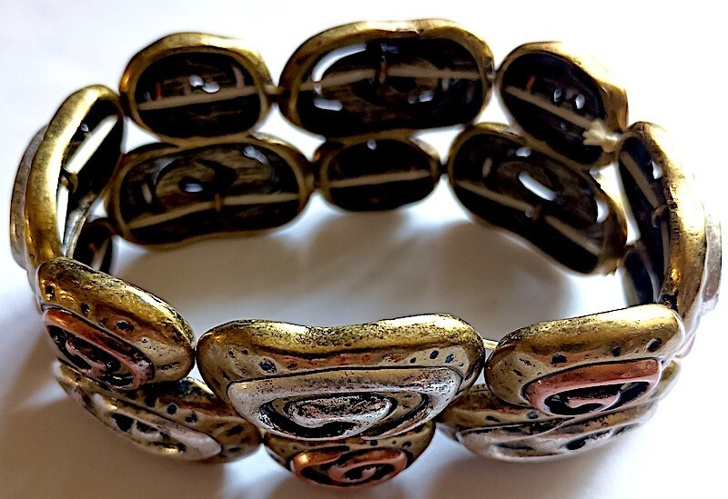 Bracelet, Elastic, 8 Eternity Symbols, Brass, Copper, Fits Wrists 6.5 – 8″