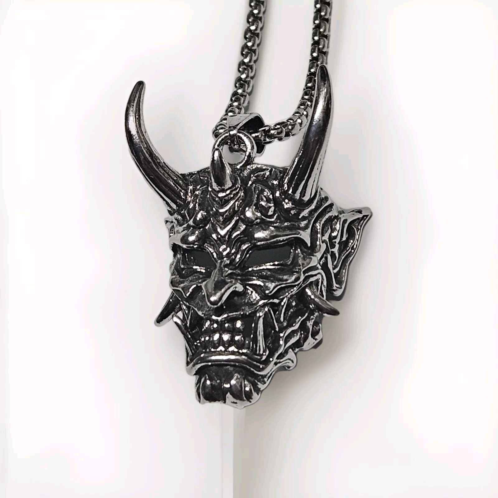 Men’s Stainless Steel Evil Demon Skull Pendant Box Chain Punk Necklace 5-1