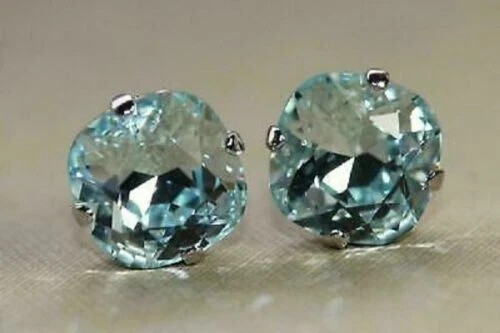 2Ct Cushion Cut Aquamarine Women’s Push Back Stud Earrings 14K White Gold Finish