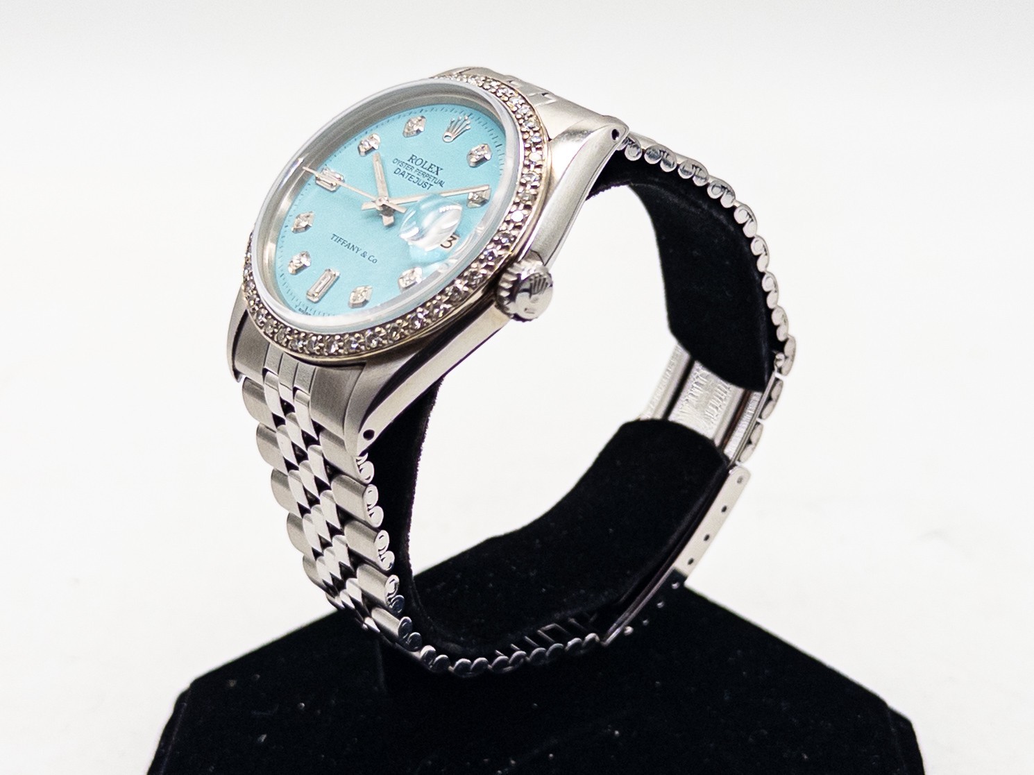 $15000 ROLEX DATEJUST Tiffany & Co Mens 36mm 2ct Diamond SS 18k White Gold Watch