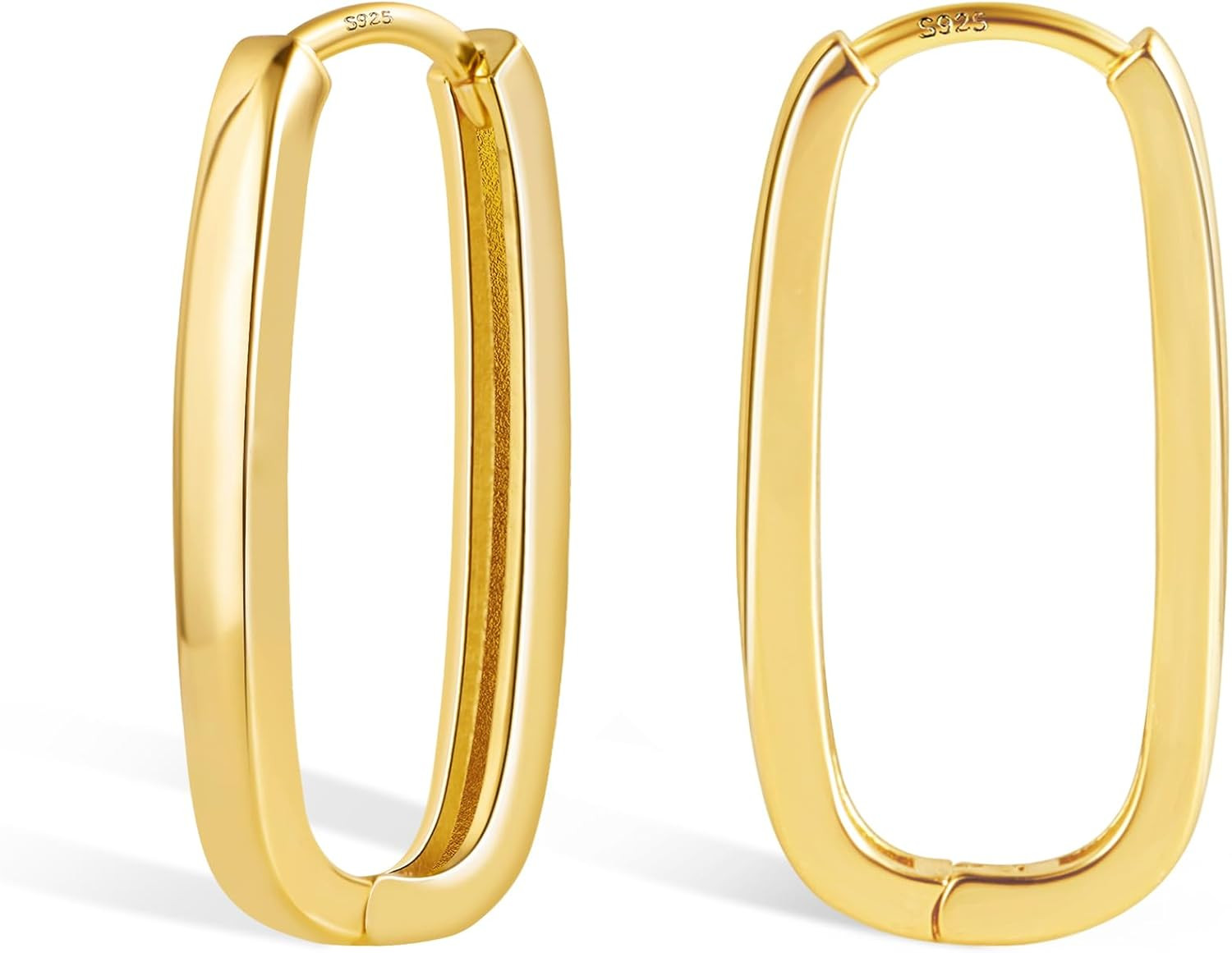 Silver Hoop Earrings for Women Trendy Rectangle Gold Hoop Earrings U Shape | Geo