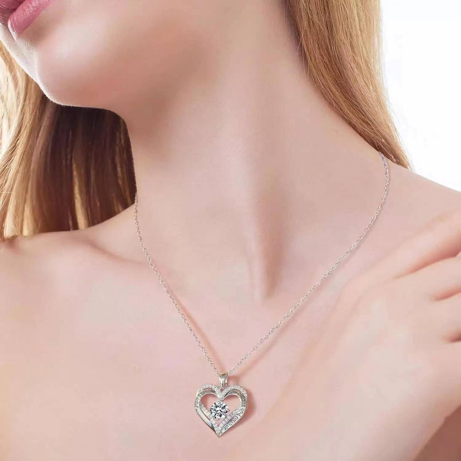 925 Sterling Silver CZ Birthstone Heart Pendant Necklace Forever Love Gift