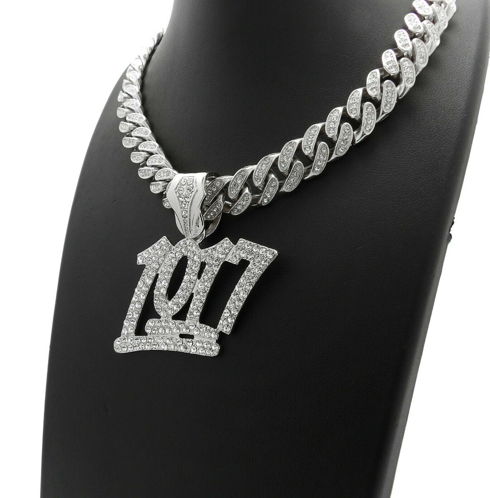 Silver Plated Alloy Icy 1017 Pendant & Iced Cubic Zirconia Cuban Chain Necklace